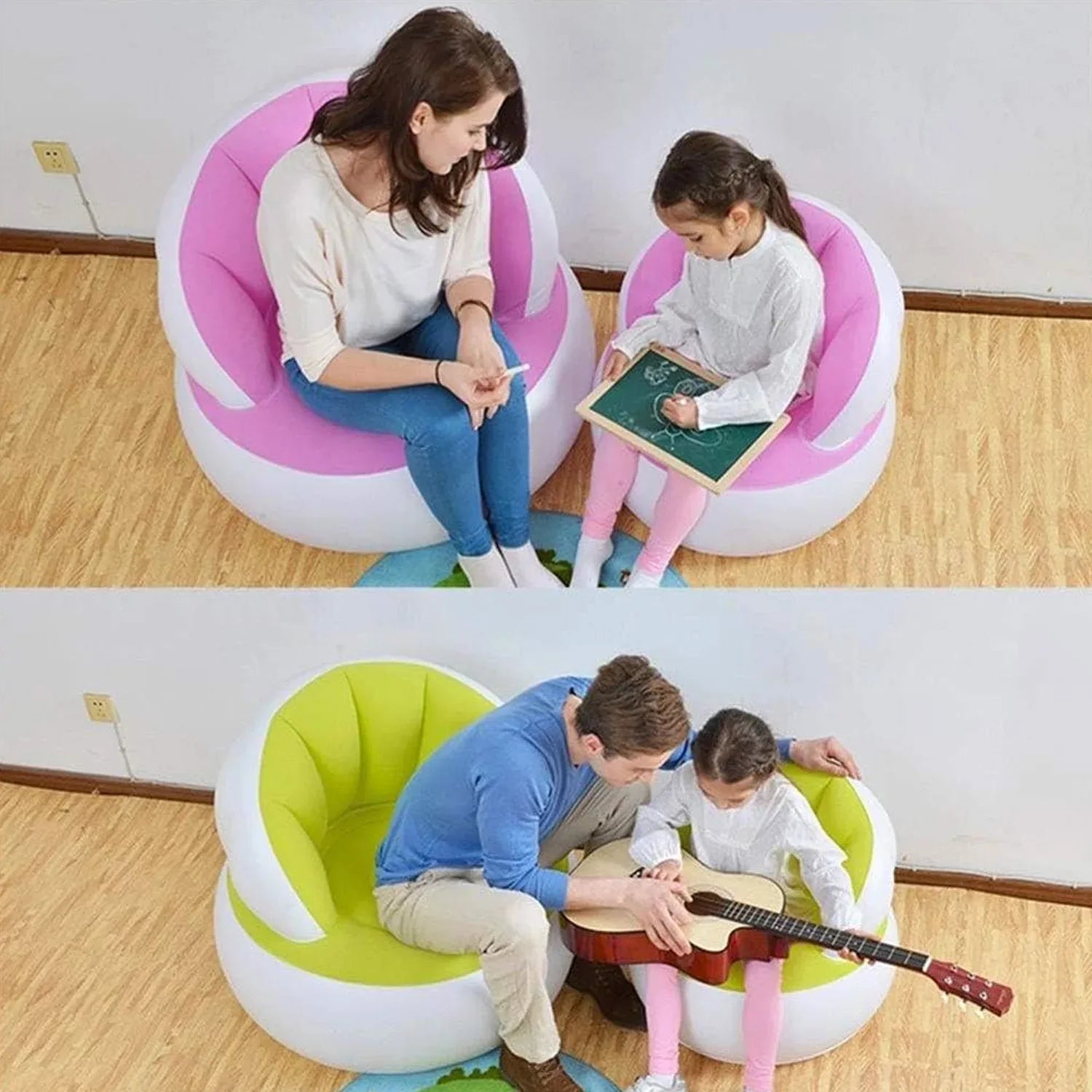 Kids Inflatable Sofa Chair With Backrest Foot Air Pump With Hose (1 Set 85x74 Cm Approx) - Zidbik