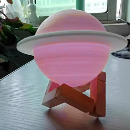 3d Saturn Lamp Home Decoration Bedside Night Light With Base (1 Pc Multicolor) - Zidbik