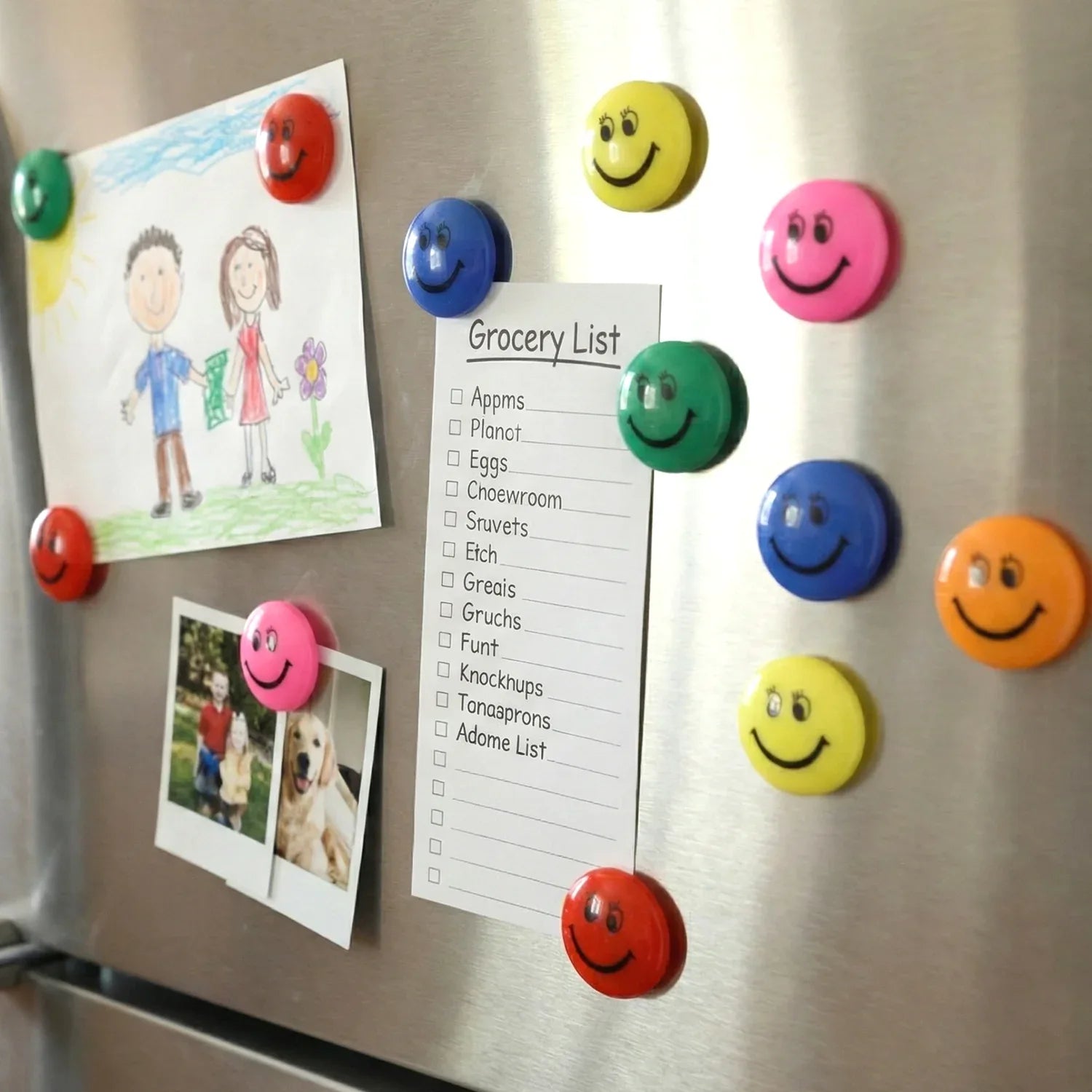 Colorful Smiley Face Magnetic Buttons Set (12 Pc Set) - Zidbik