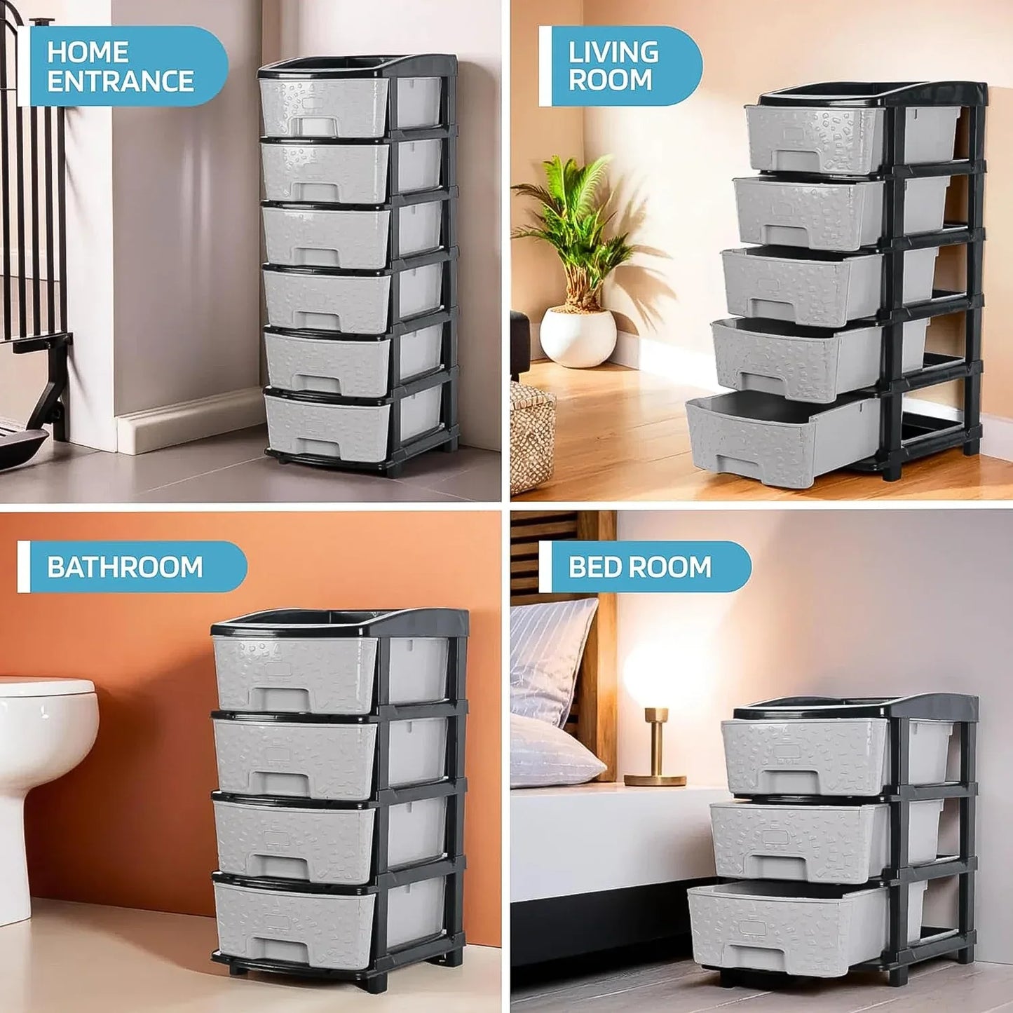 6-layer Heavy-duty Plastic Drawer Organizer Cabinet With Stone Texture Drawers - Zidbik