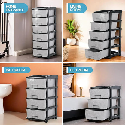 6-layer Heavy-duty Plastic Drawer Organizer Cabinet With Stone Texture Drawers - Zidbik
