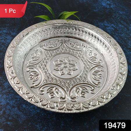 Traditional Silver Finish Plastic Pooja Thali (1 Pc) - Zidbik