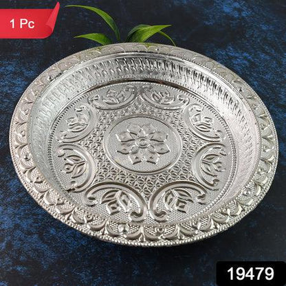 Traditional Silver Finish Plastic Pooja Thali (1 Pc) - Zidbik
