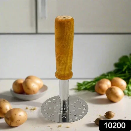 High Grade Stainless Steel Potato Masher Paubhaji Pav Bhaji Masher With Wooden Handle (1 Pc) - Zidbik