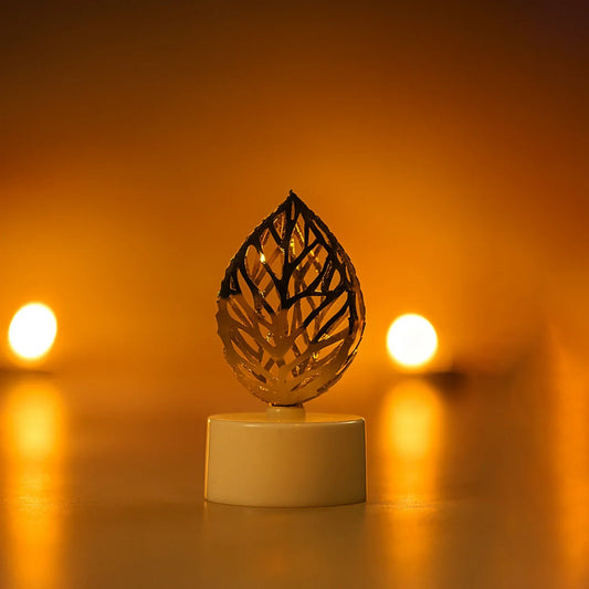 Decorative Golden Leaf Shaped Flameless Led Candles (12 Pc) - Zidbik