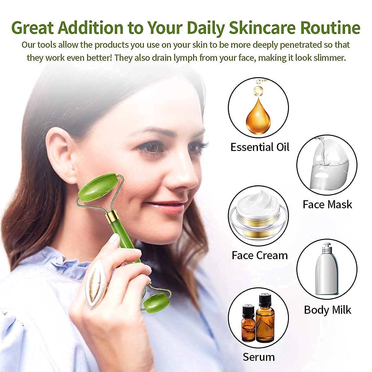0318 Gua Sha Stone And Anti Aging Jade Roller Massager For Face Massage Natural Face Skincare Massager  Face Roller Massager For Women  Face Shaper Jade Roller And Gua Sha Set For Glowing Skin - Zidbik