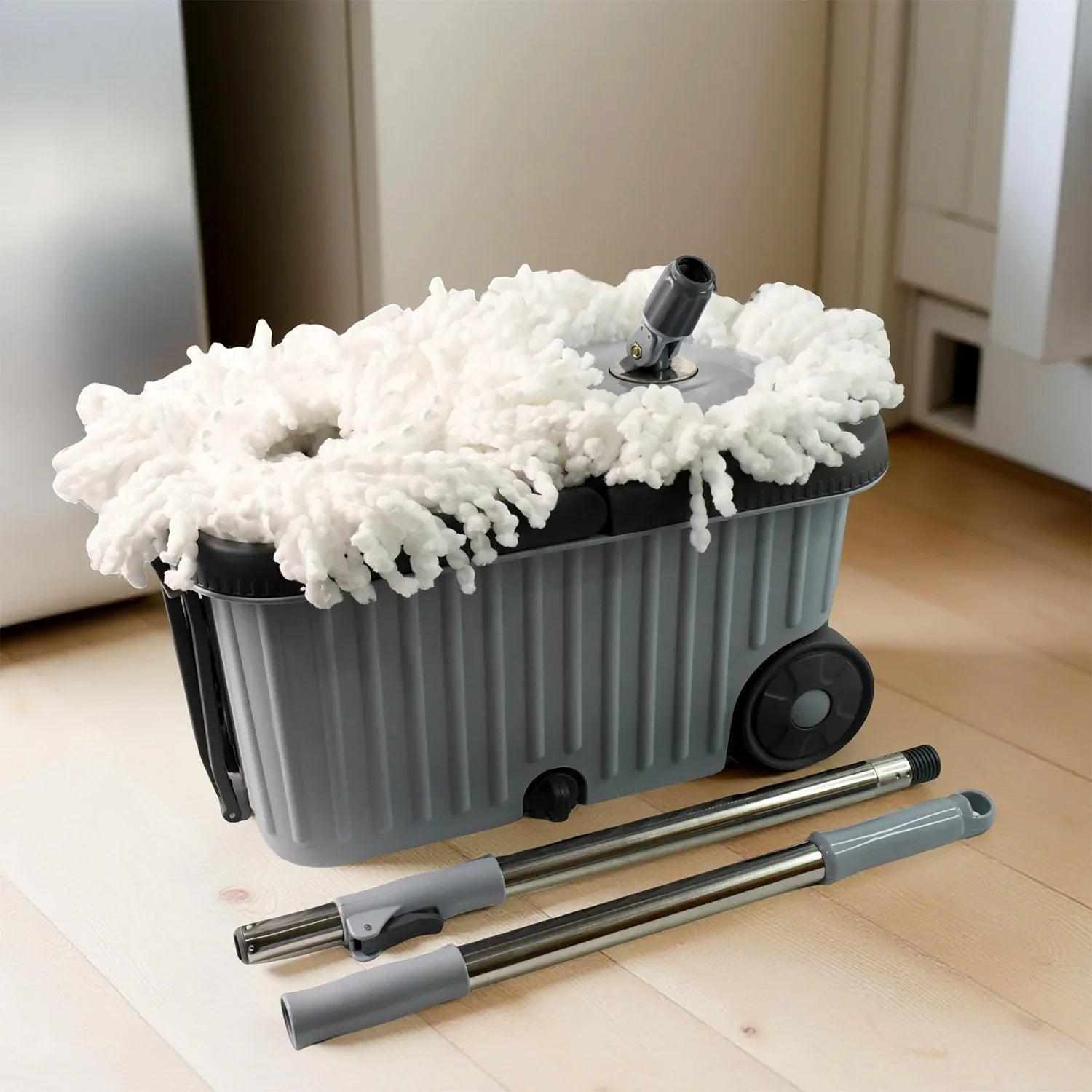 Apex Magic Spin Mop Cleaning Set With Dual Chamber Bucket Wheels - Zidbik