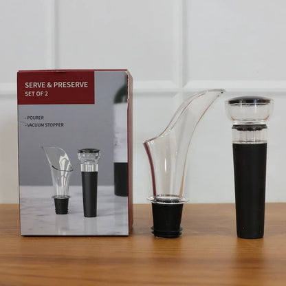 Premium Wine Poorer And Vacuum Bottle Stopper Set (2 Pc) - Zidbik