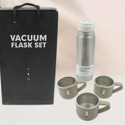 2834 Stainless Steel Vacuum Flask Set With 3 Steel Cups Combo For Coffee Hot Drink And Cold Water Flask Ideal Gifting Travel Friendly Latest Flask Bottle. (500ml) - Zidbik