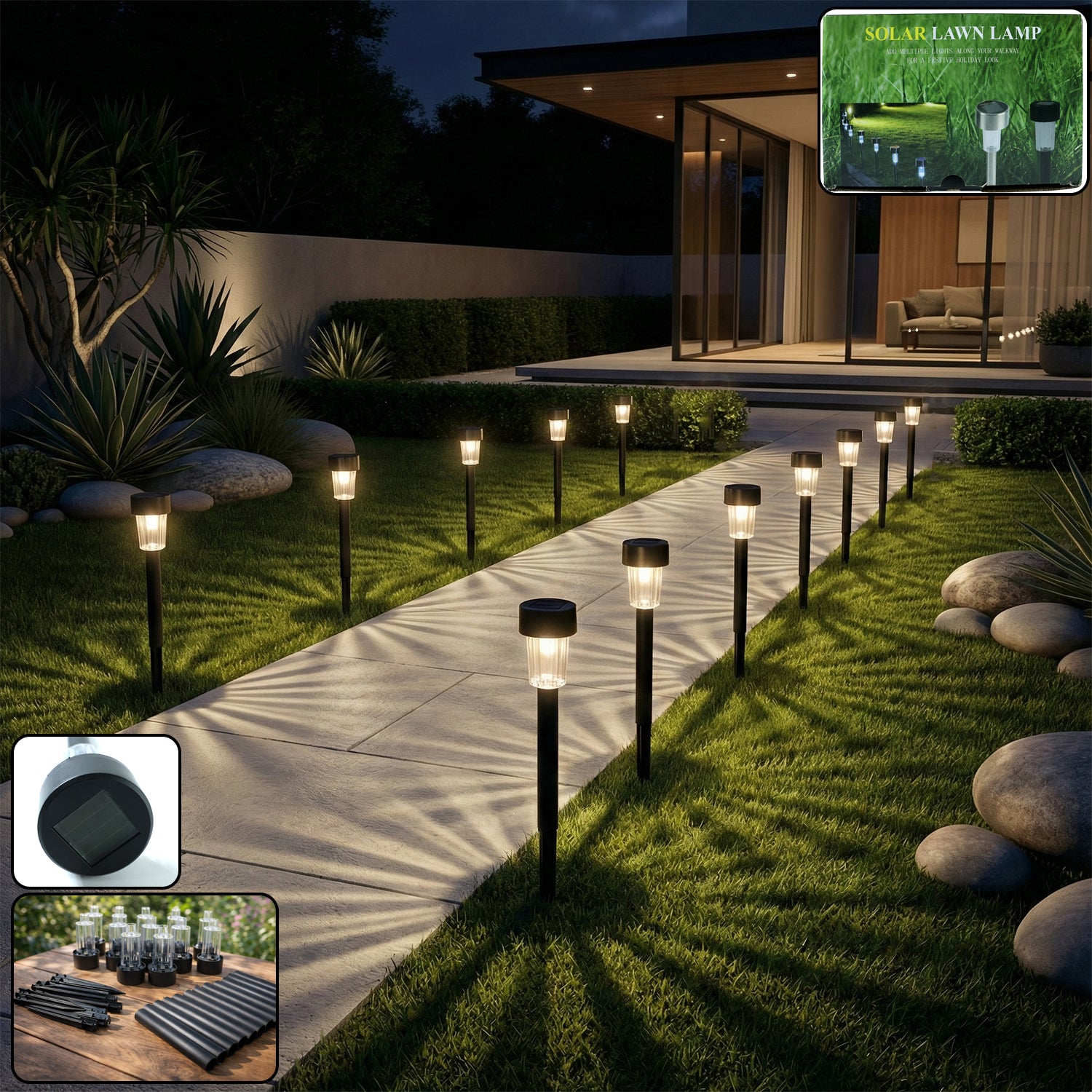 Solar Powered Lawn Pathway Light Set (12 Pcs Set)