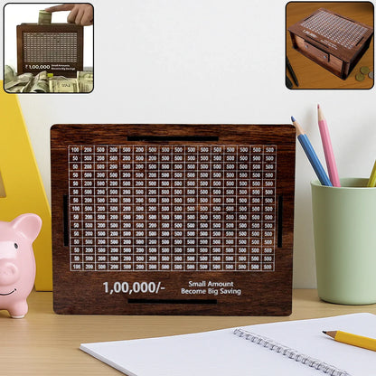 Wooden Money Piggy Bank Money Box (1 Pc With Marker Pen) - Zidbik