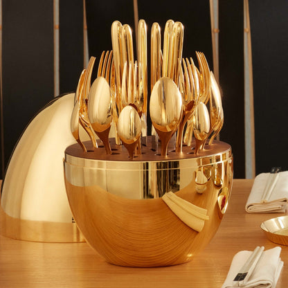 10010 Premium Cutlery Set 24 Pcs With Oval Shaped Stand  Beautiful Stylish Oval Designed Cutlery Sets Egg-shaped Luxury Spoon Holder Set (Golden  24 Pcs Set) - Zidbik