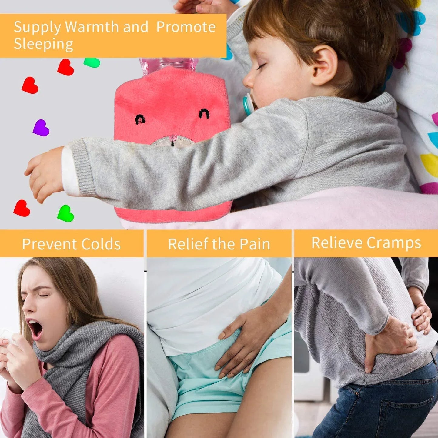 6502 Pink Small Hot Water Bag With Cover For Pain Relief Neck Shoulder Pain And Hand Feet Warmer Menstrual Cramps. - Zidbik