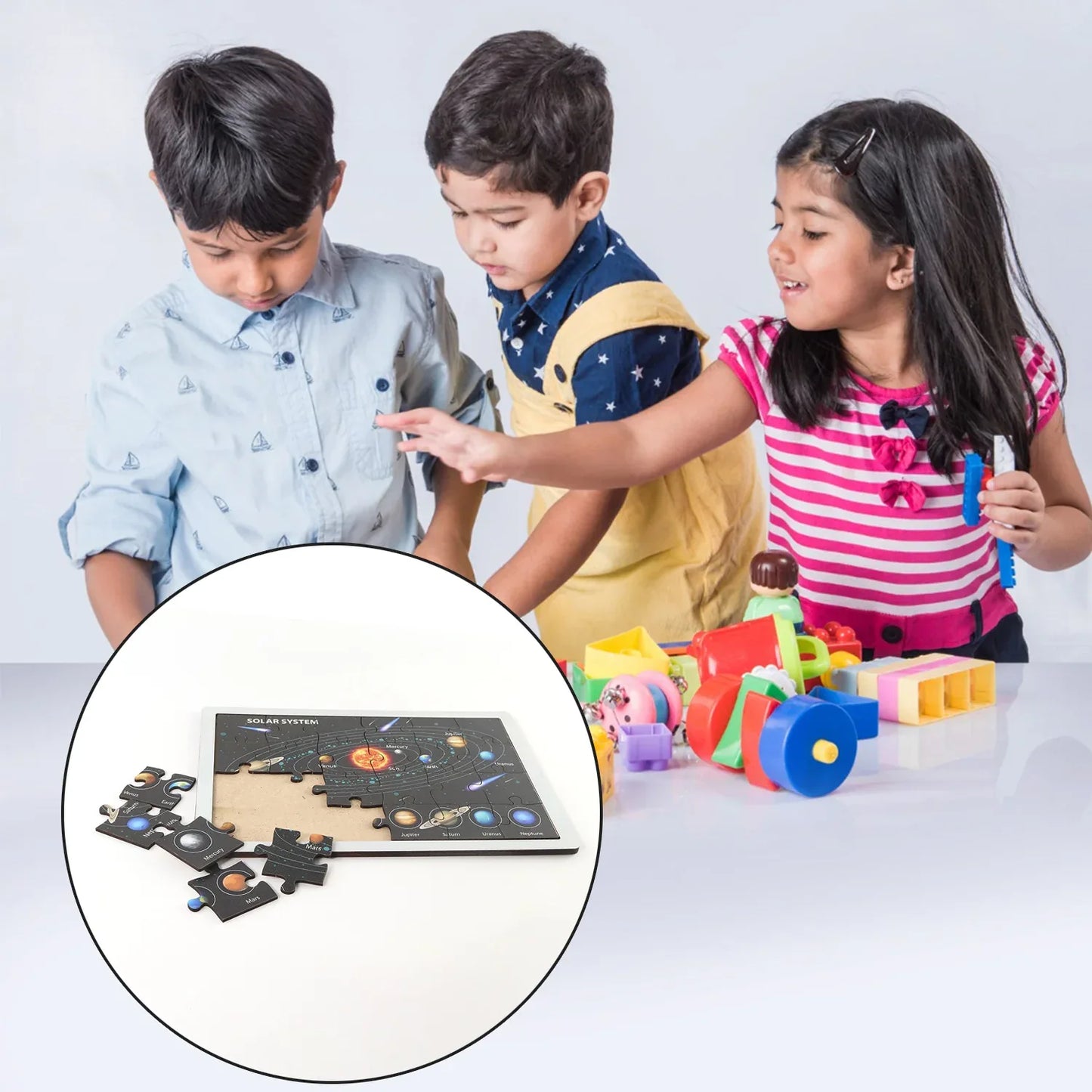 Wooden Solar System Puzzle For Kids - (1 Set) - Zidbik