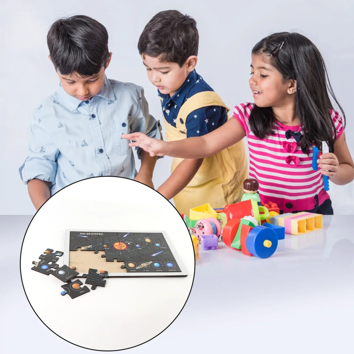 Wooden Solar System Puzzle For Kids - (1 Set) - Zidbik