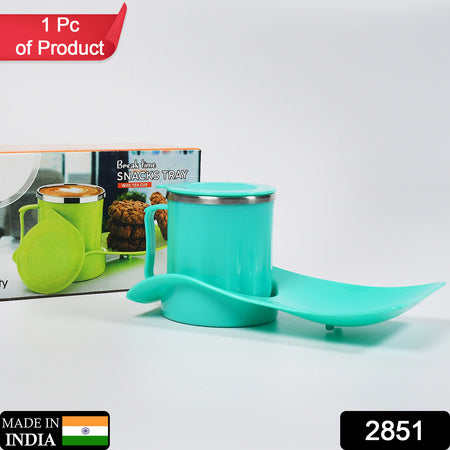 2851 Snacks Tray  Inside Steel Cup 350ml Break Time Tray For Kids  Home Use - Zidbik