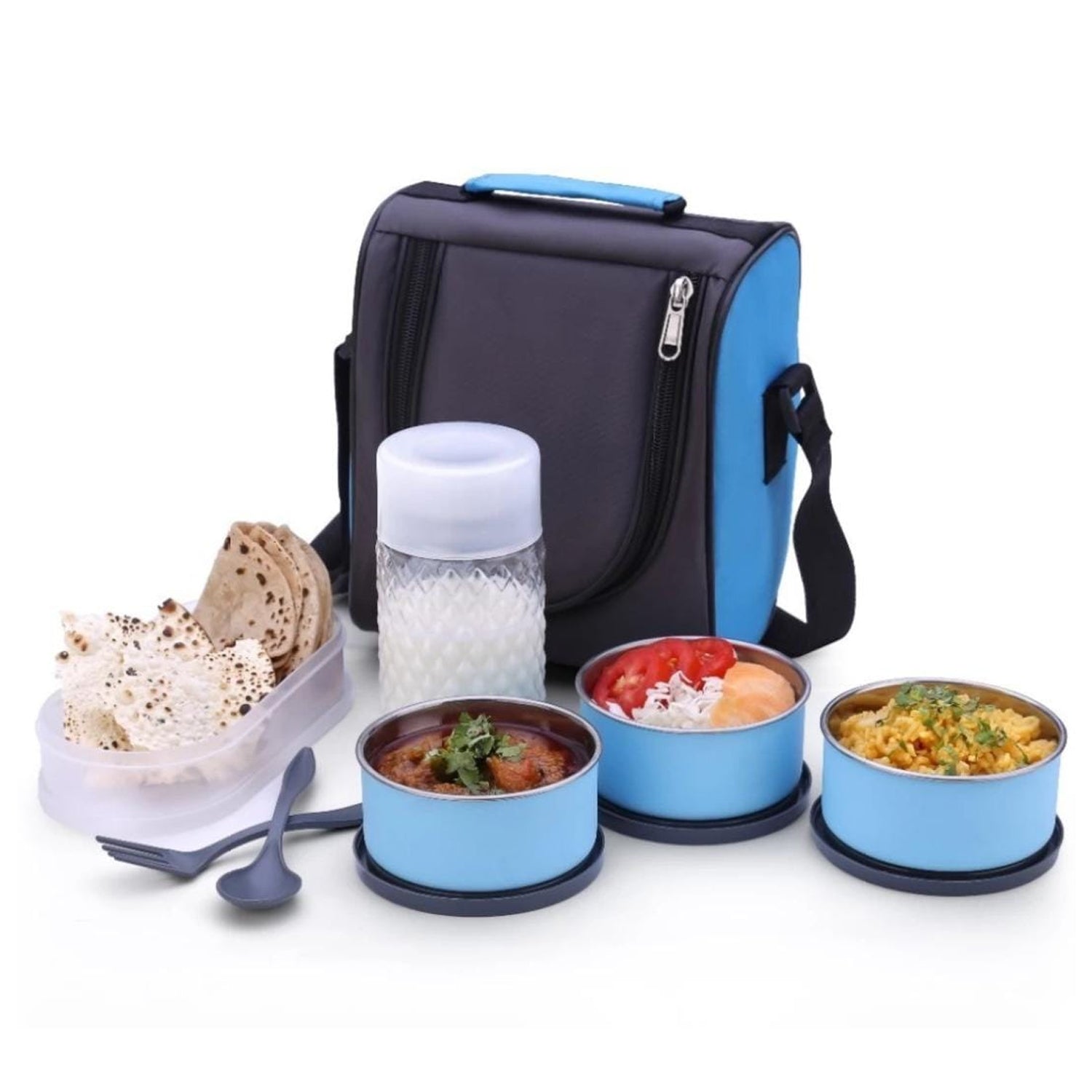 5106 All In One Lunch Box With Fabric Bag For Office  School Use - Zidbik