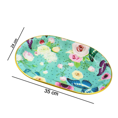 Big Plastic Flower Printed Design Serving Tray (1 Pc 35 X 24 Cm) - Zidbik