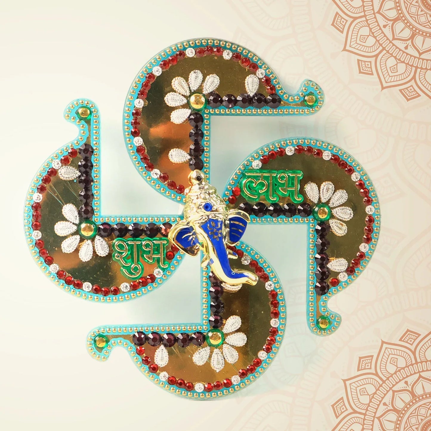 Golden Swastik Shubh Labh Wall Hanging With Ganesh Idol (1 Pc) - Zidbik
