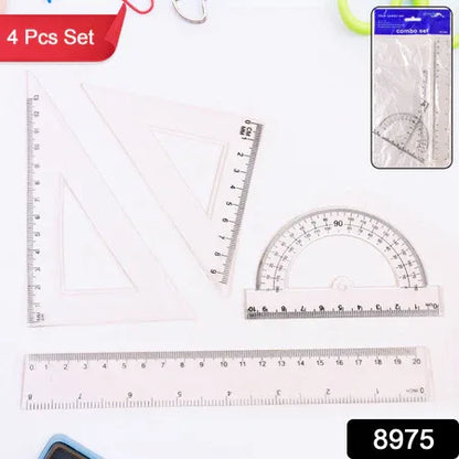 Plastic Geometry Set Triangle Ruler Protractor Straight Ruler (4 Pcs Set) - Zidbik