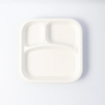 Compostable Bagasse 3-compartment Square Meal Plate - Zidbik