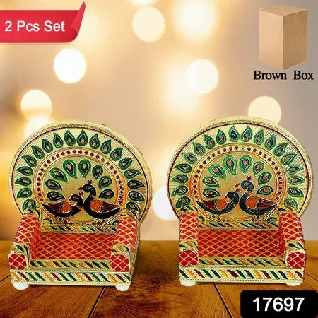 17697 Meenakari Work Laddu Gopal Singhasan For Pooja Mandir Wooden Krishna Ladoo Bal Gopal Sofa Asan Home Decorative Premium Look Decorative Singhasan Suitable For Home Office Restaurant (2 Pc Set) - Zidbik