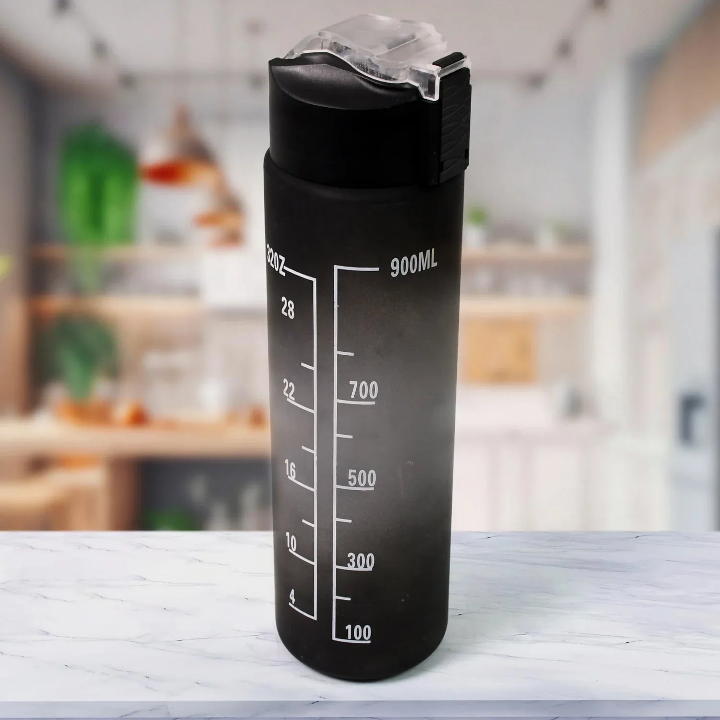 Plastic Black Motivational Water Bottle With Straw (900 Ml) - Zidbik