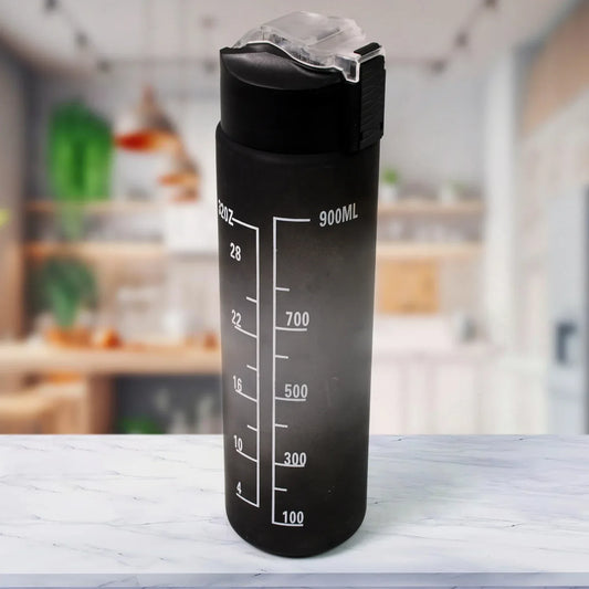 Plastic Black Motivational Water Bottle With Straw (900 Ml) - Zidbik