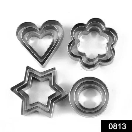 0813 Cookie Cutter Stainless Steel Cookie Cutter With Shape Heart Round Star And Flower (12 Pieces) - Zidbik