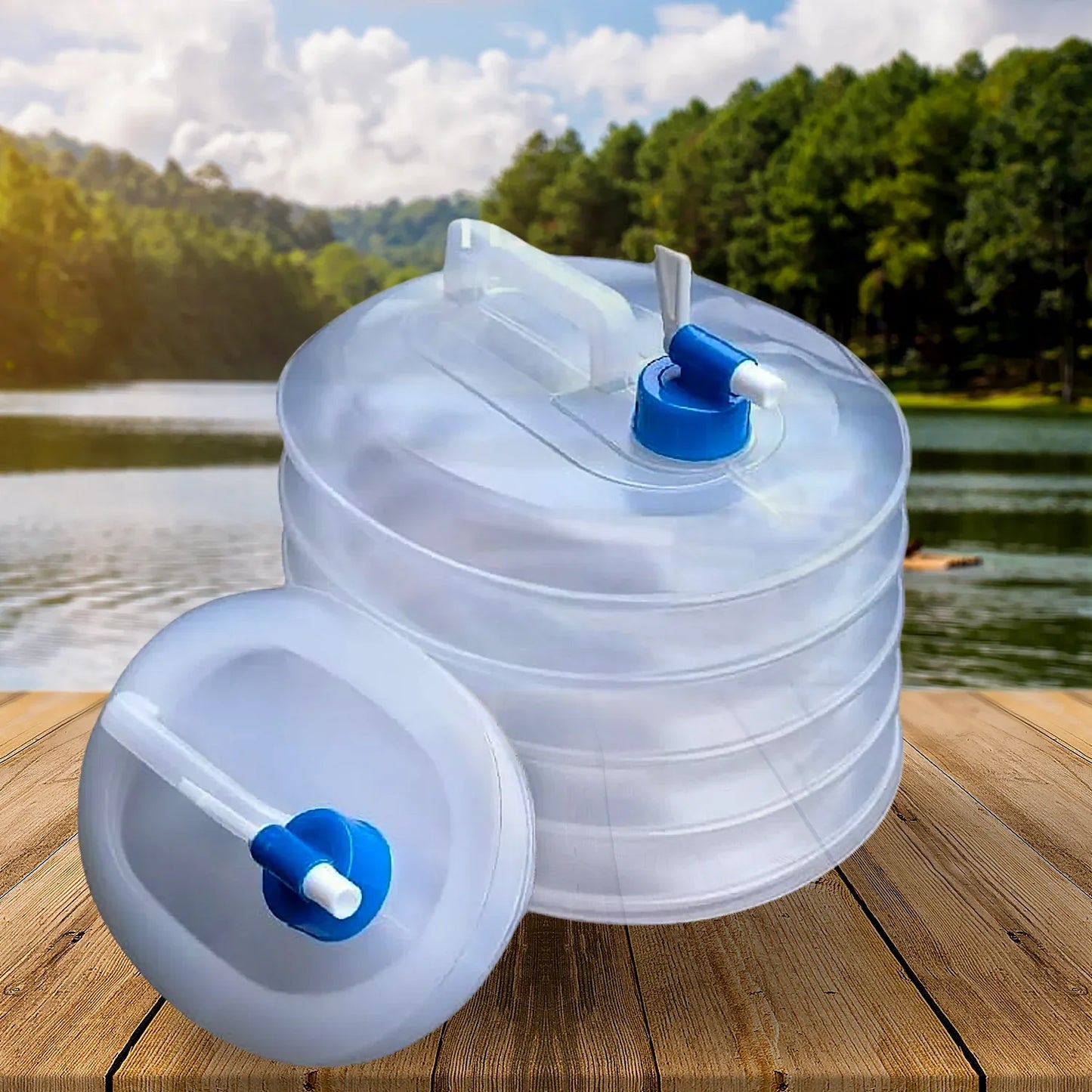 Outdoor Camping Collapsible Portable Water Container With Carry Handle Tap Valve Large Food Grade - Zidbik
