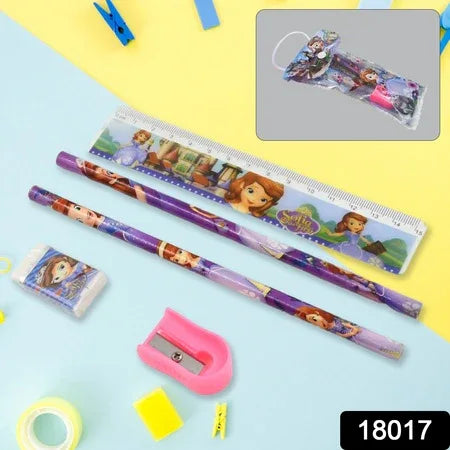 5 In 1 Mix Stationery Gift Set For Kids Stationary Set Including 2 Pencil Ruler Rubber Pencil Sharpener School Office Product Gift (5 Pcs Set) - Zidbik
