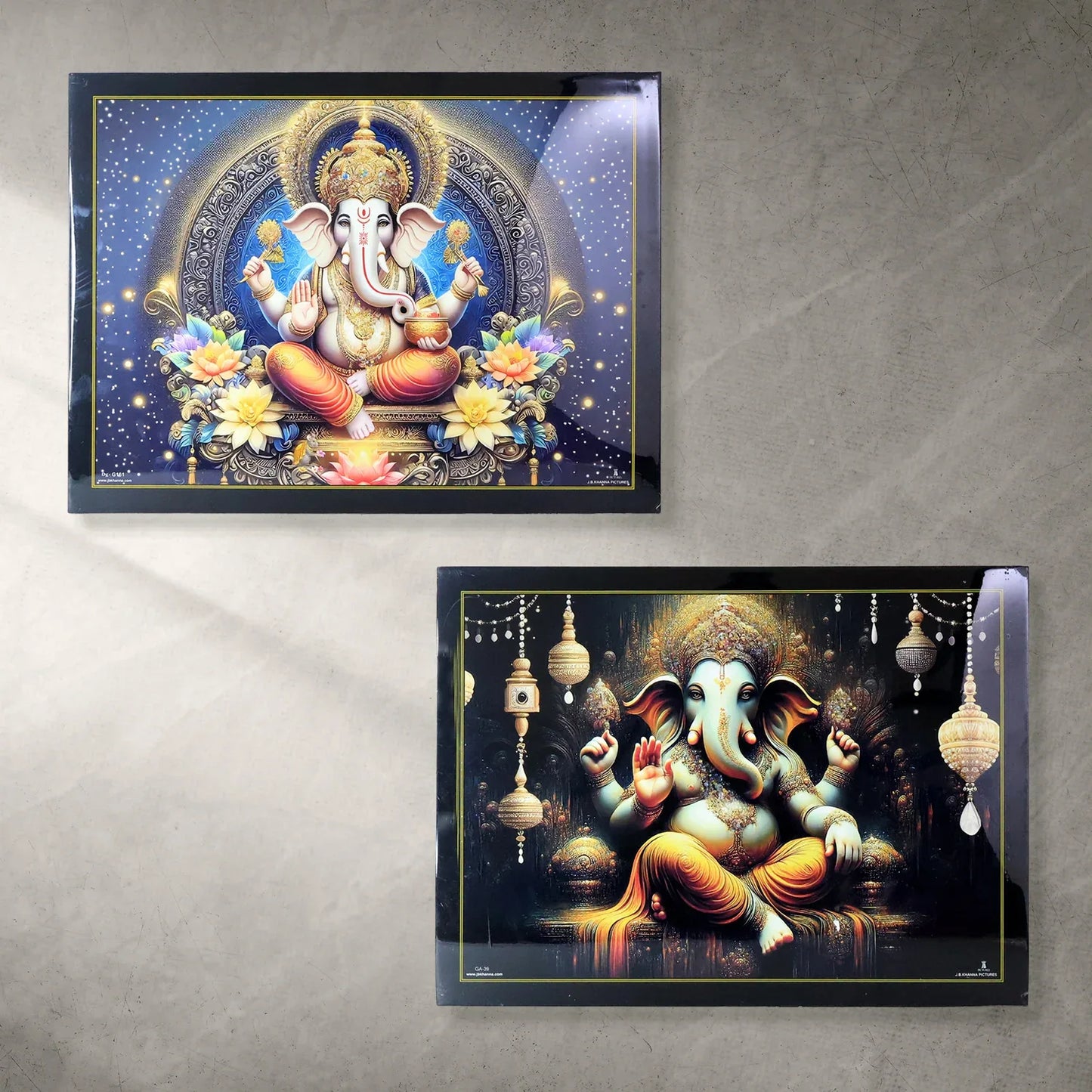 Divine Lord Ganesha Wall Painting With Wooden Frame Mix Design 60x45 Cm Approx (1 Pc) - Zidbik