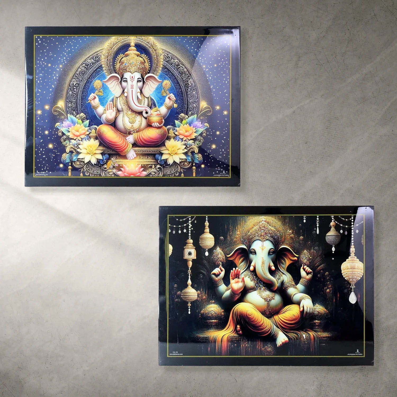 Divine Lord Ganesha Wall Painting With Wooden Frame Mix Design 60x45 Cm Approx (1 Pc) - Zidbik