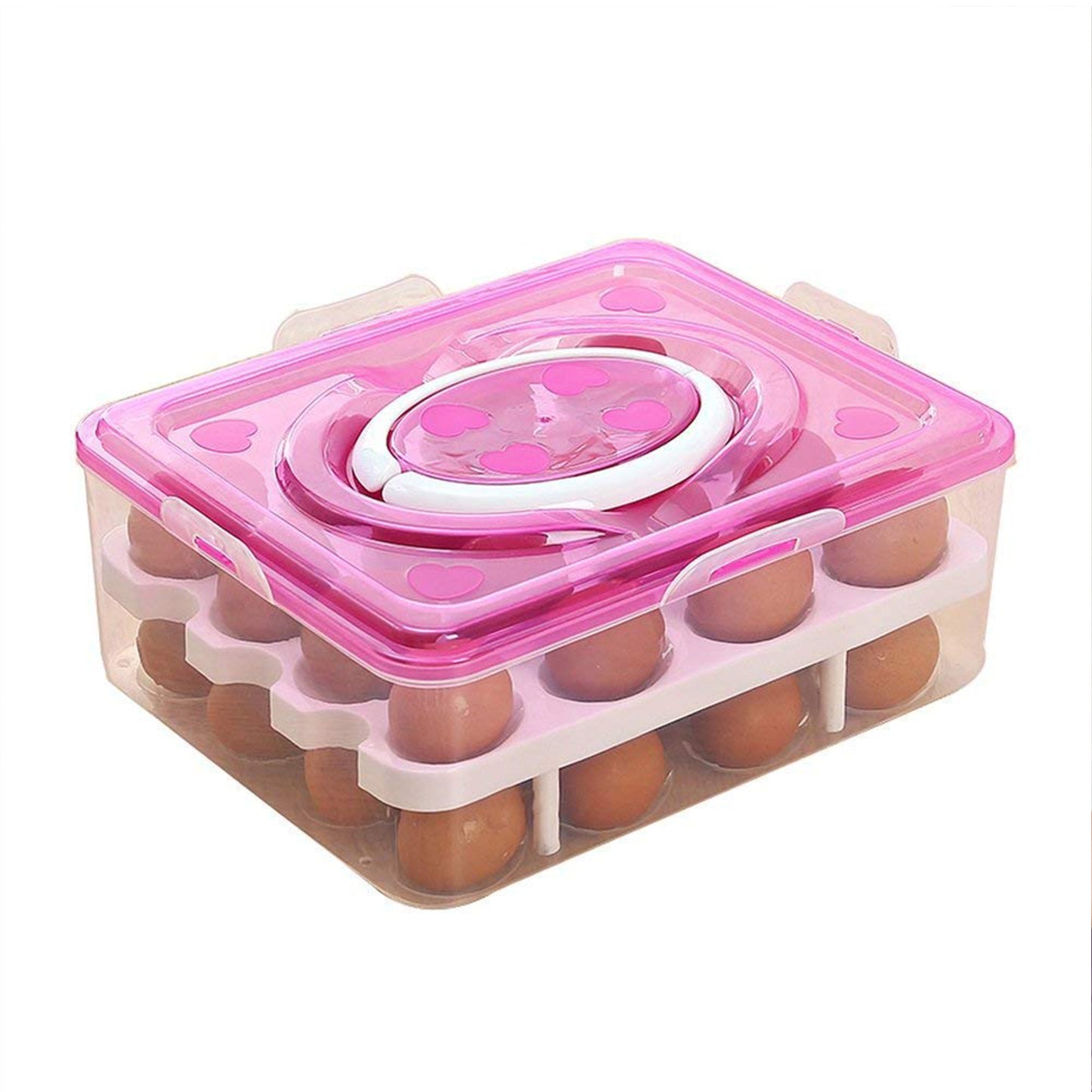 5725 2layer 32 Grid Egg Tray With Lid Egg Carrier Holder For Refrigerator Camping Food Storage Container With Handle (1 Pc ) - Zidbik