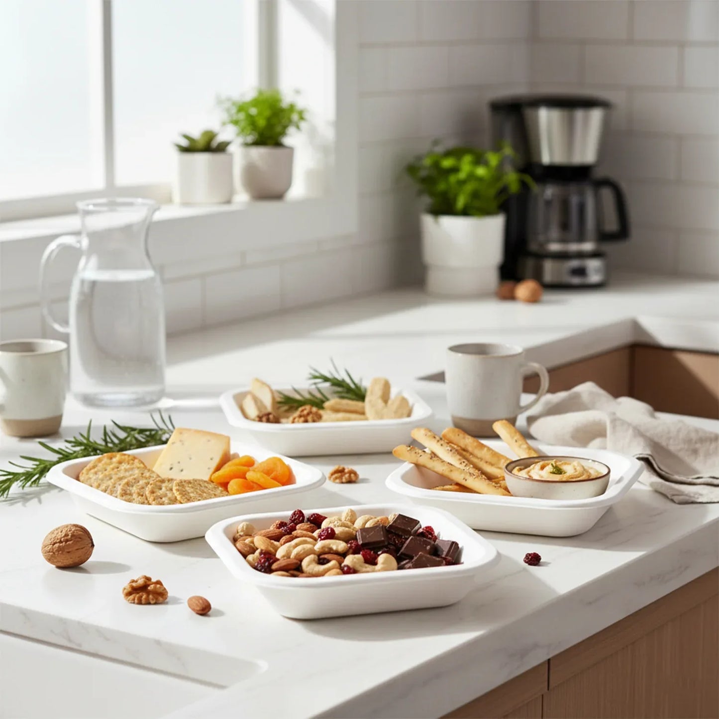 Disposable Square Food Serving Tray Set (10 Pc) - Zidbik