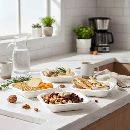 Disposable Square Food Serving Tray Set (10 Pc) - Zidbik