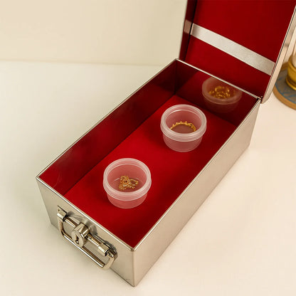 Premium Stainless Steel Velvet Lined Jewellery Storage Box With Lock And Red Interior - Zidbik
