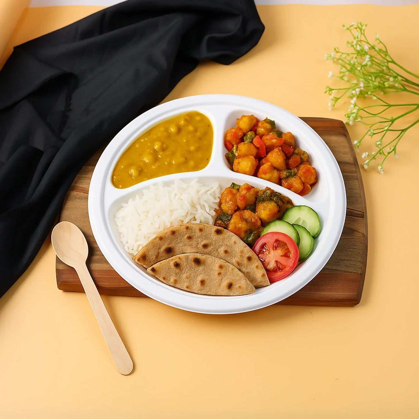 Freshee 10 Inch 3-compartment Round Compostable Bagasse Plate (10 Pc) - Zidbik