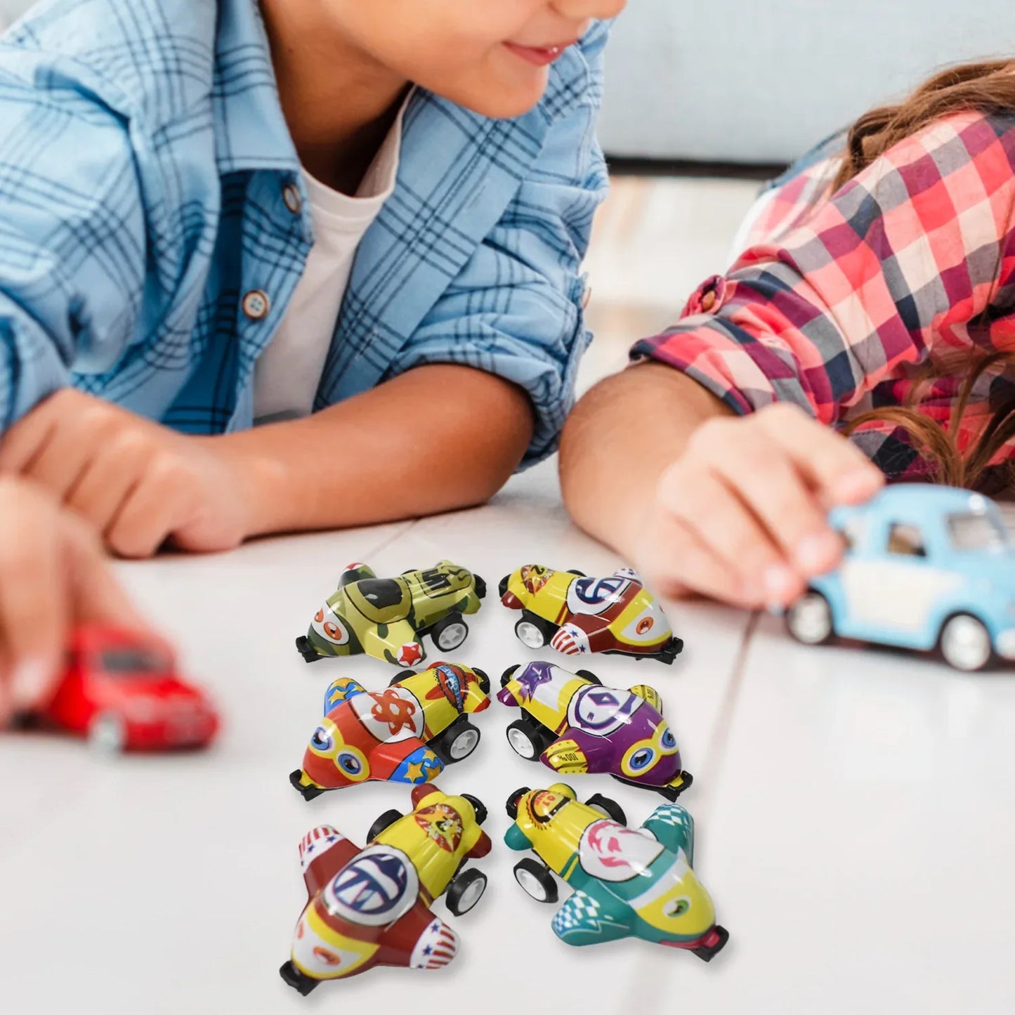 Mini Pull Back Car Aeroplane Pvc Plastic Pull Back Car Cartoon Toys (12 Pcs Set) - Zidbik