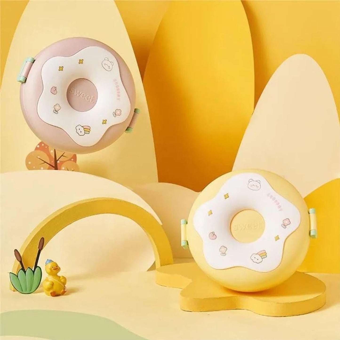 Donut Shaped Double Insulated 3 Compartment Lunch Box (1 Pc  Mix Color) - Zidbik