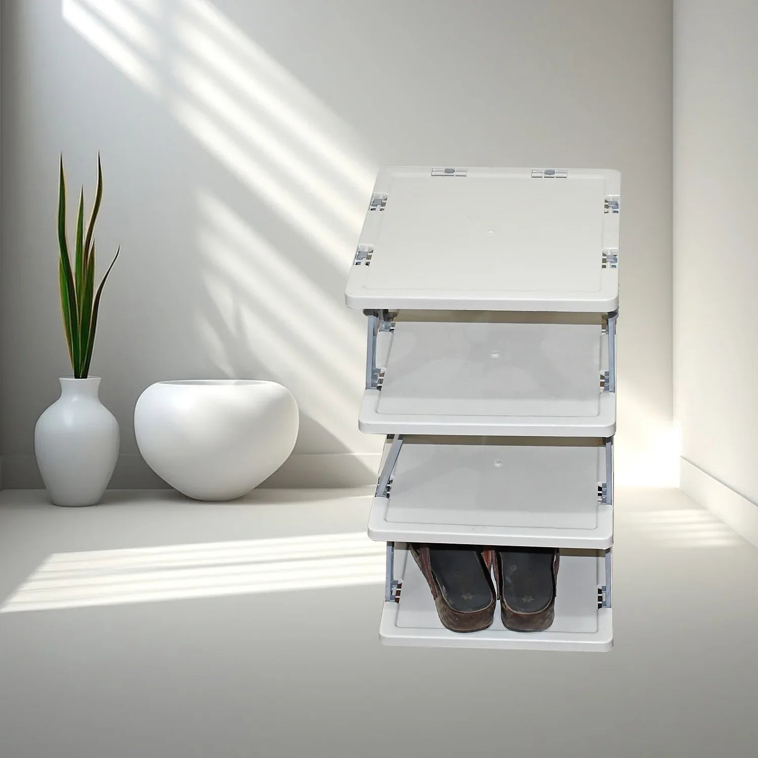 Smart Shoe Rack Shoes Stand Multifunctional Entryway Foldable Collapsible Door Shoe Rack Free Standing Heavy Duty Plastic Shoe Shelf Storage Organizer Narrow Footwear Home (1 Pc 4 Layer 6 Layer 8 Layer) - Zidbik