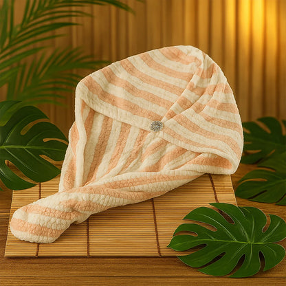 Soft Microfiber Hair Drying Towel Wrap With Cute Teddy Bear Button (1 Pc) - Zidbik