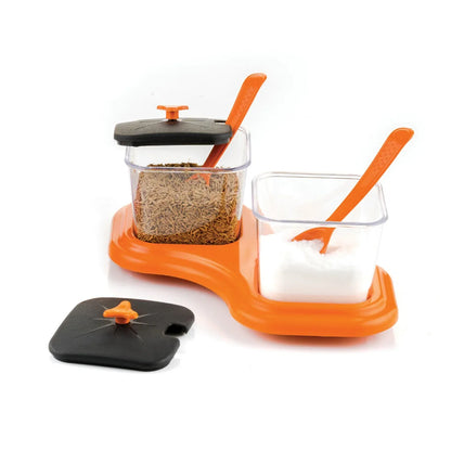 0148 Dining Table Stand 2 Pcs Pickle Jar Spice Tray Spoons Virgin Plastic Kitchen Storage Container Serving Salt Pepper Sauces Chutney Masala Mukhwas Aachar - Zidbik