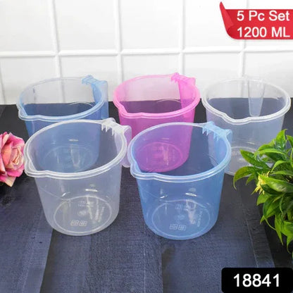 Plastic Round Transparent Bath Water Mug (5 Pc Mix Colour 1200 Ml) - Zidbik