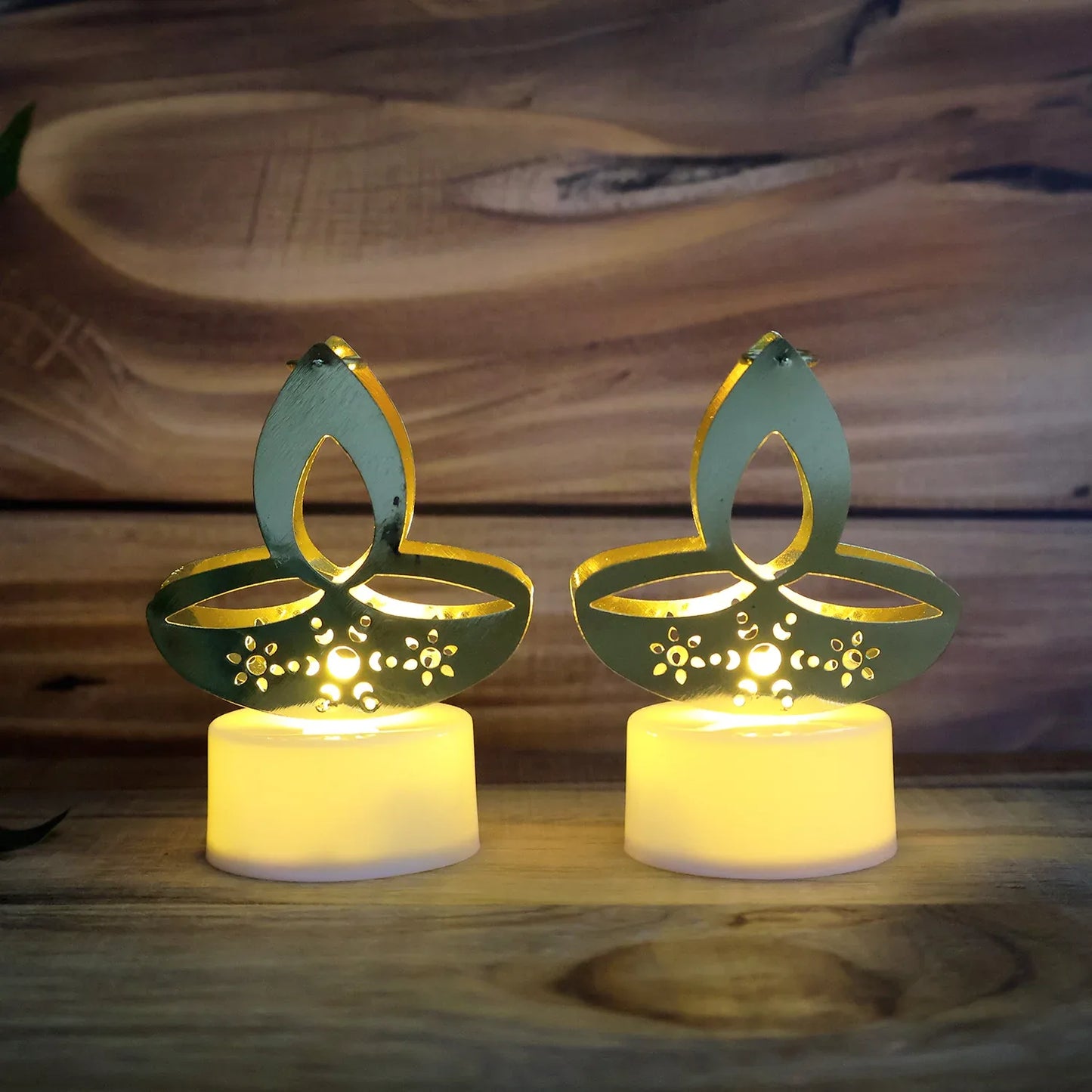 Golden Diya Shaped Led Tealight Candles (12 Pc) - Zidbik