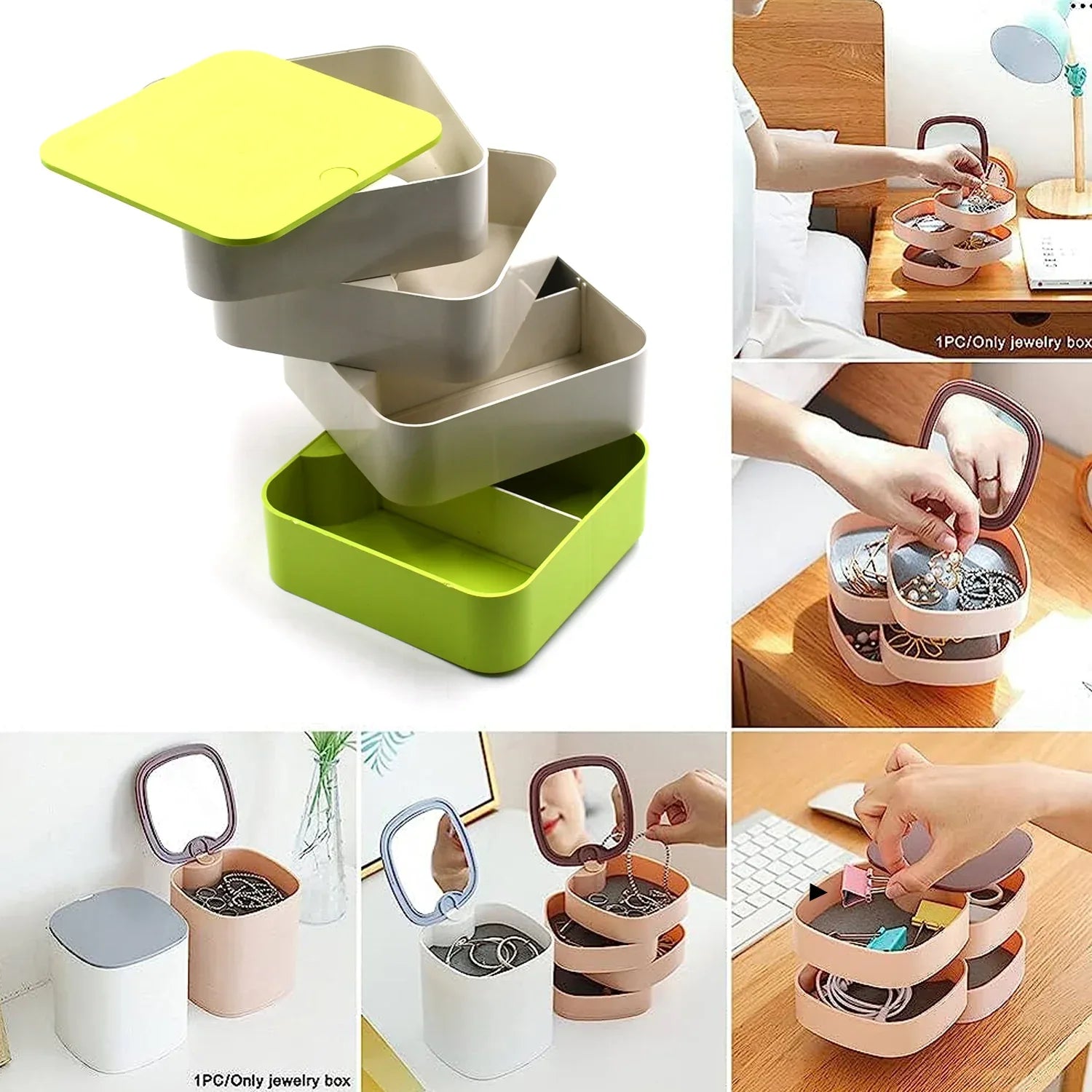 4700 4 Layers Jewelry Box 360 Degree Rotating Jewelry Box Jewelry And Earring Organizer Box Accessory Storage Box - Zidbik