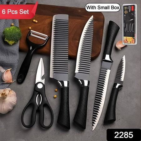 2285 Stainless Steel Knife Set With Chef Peeler And Scissor (6 Pieces) - Zidbik