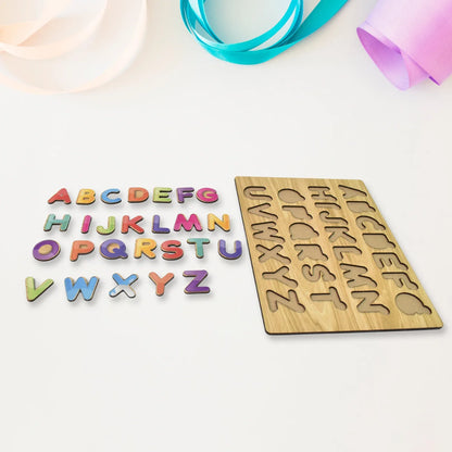 Wooden Puzzle Board Abc Letters Shapes Educational Learning Toys (1 Set) - Zidbik