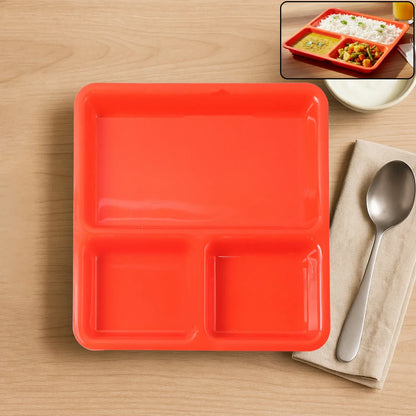 Plastic 3-compartment Rectangular Meal Serving Tray Plates (1 Pc) - Zidbik