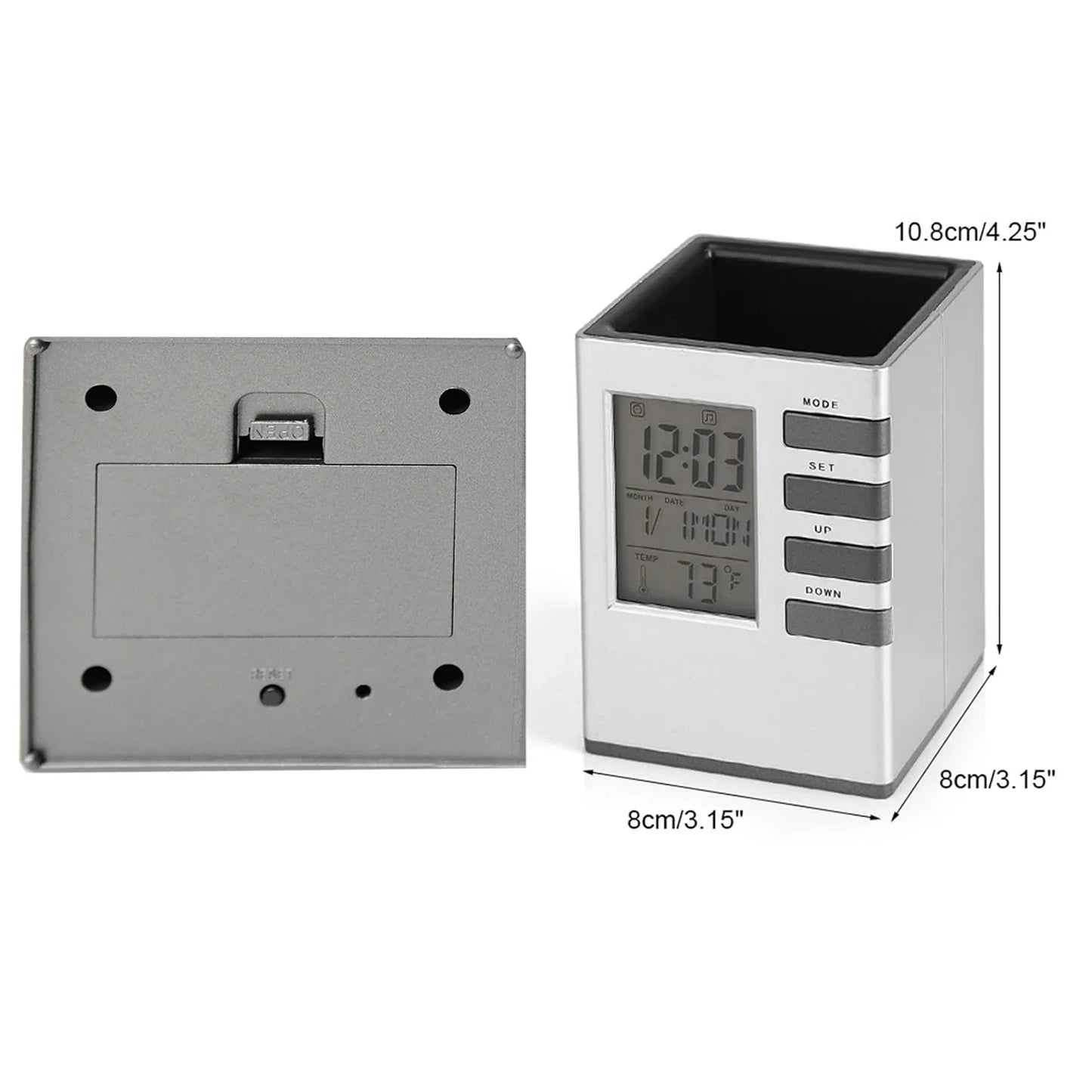 Multifunction Cube Digital Desk Clock With Pen Holder (1 Pc) - Zidbik